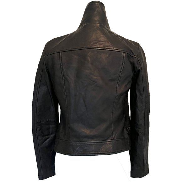 All Saints Lewin Leather Biker Jacket in Black, Size US 4 Small - Picture 5 of 16